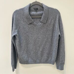 Minnie Rose 100% Cashmere V-Neck Sweater with Collar Gray Size S Women’s